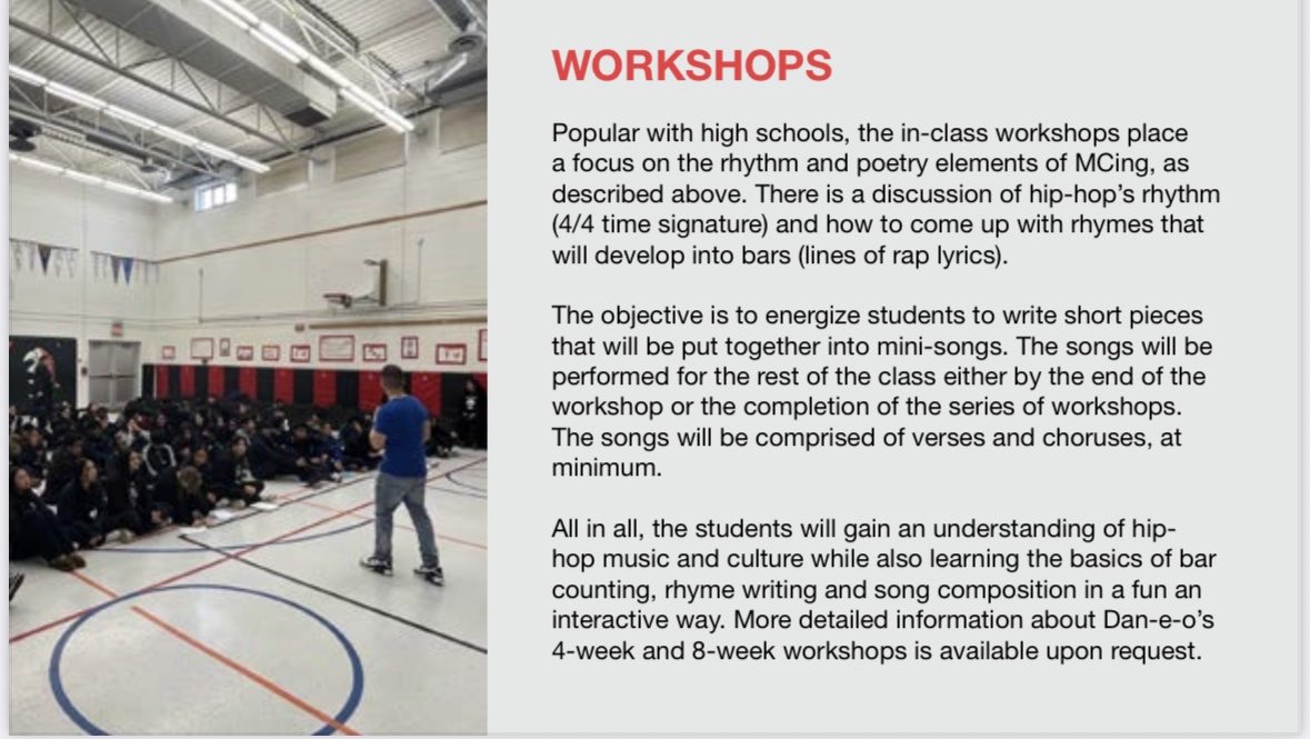 Daneo10's tweet photo. I offer “The School of Rap” songwriting workshops to elementary and high schools all over the GTA.

I’m currently booking for the last month of this school year AND all of the next school year.

For more information and bookings, please DM me or email info@dan-e-o.com today! https://t.co/B9KfFekfSe