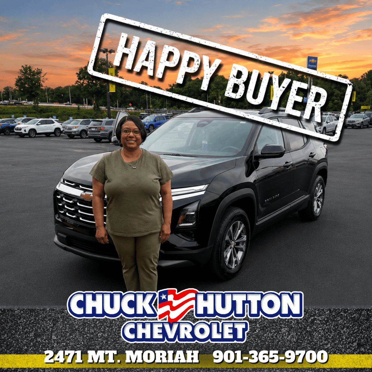 CHutton_Chevy's tweet photo. Busy weekend for Dennis at Chuck Hutton Chevrolet! Congrats to Gail on her loaded new 2026 Chevrolet Equinox! Her first vehicle purchase in over 10 years and her first vehicle with a backup camera. Thank you for choosing Chuck Hutton Chevrolet! #ChuckHuttonChevrolet #MemphisTN https://t.co/0dRH8vowDU