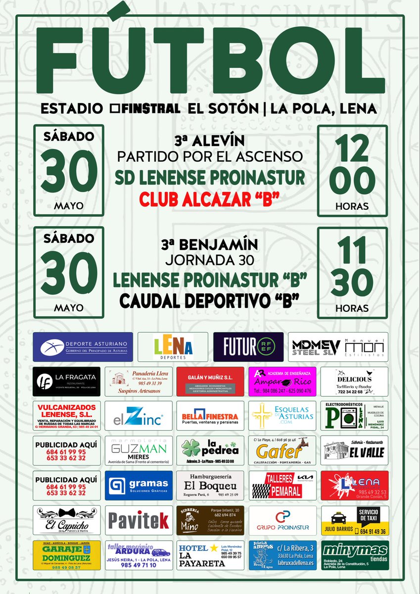 sdlenense's tweet photo. 🗓️𝗦𝗘𝗠𝗔𝗡𝗔 💚#𝗙𝗔𝗠𝗜𝗟𝗜𝗔𝗦𝗗𝗟𝗣

🔗 https://t.co/8cU4NnO3jv

⬆️ El Alevín A depende de sí mismo para lograr el ascenso directo.

 🥅 El #LenenseFS visita Turón el domingo a mediodía. 

💇🏻‍♀️ Patrocinador oficial 💚MDMEV Steel Manuel Mon Estilistas https://t.co/Am1i67p83L