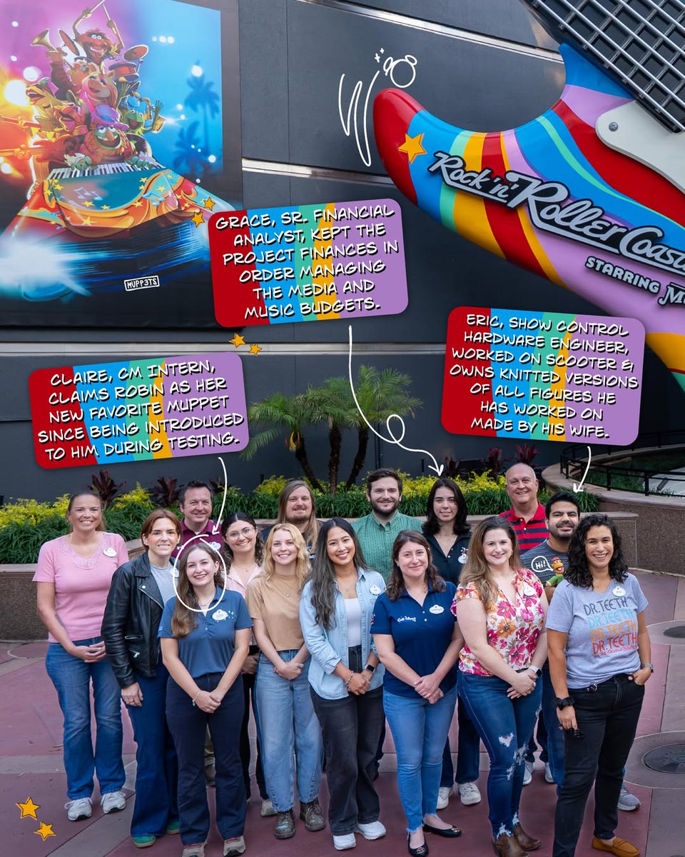 DrewDisneyDude's tweet photo. Walt Disney Imagineering shared a photo of the Rock ‘n’ Roller Coaster Starring The Muppets project team! 🤘 https://t.co/RrxObvAgBf