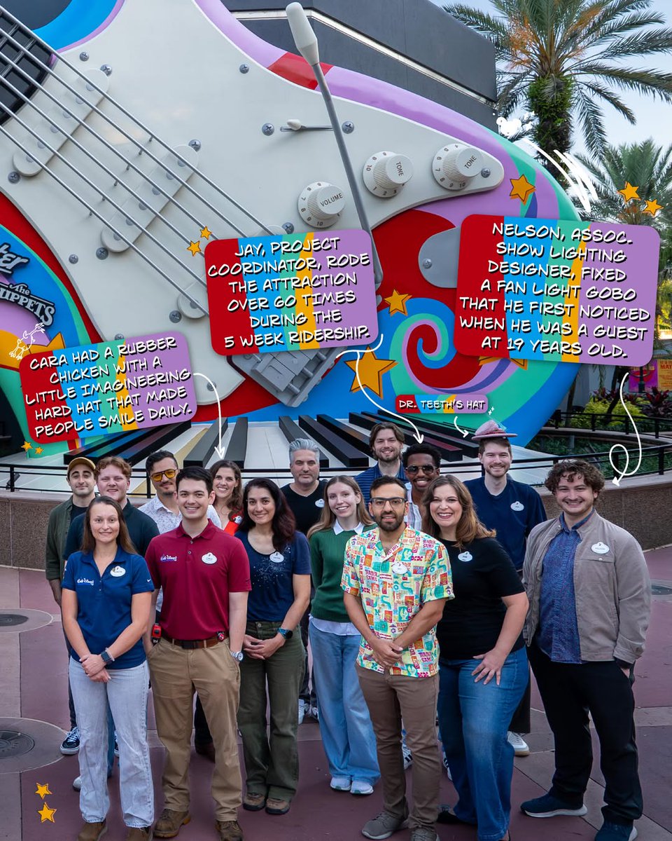 DrewDisneyDude's tweet photo. Walt Disney Imagineering shared a photo of the Rock ‘n’ Roller Coaster Starring The Muppets project team! 🤘 https://t.co/RrxObvAgBf