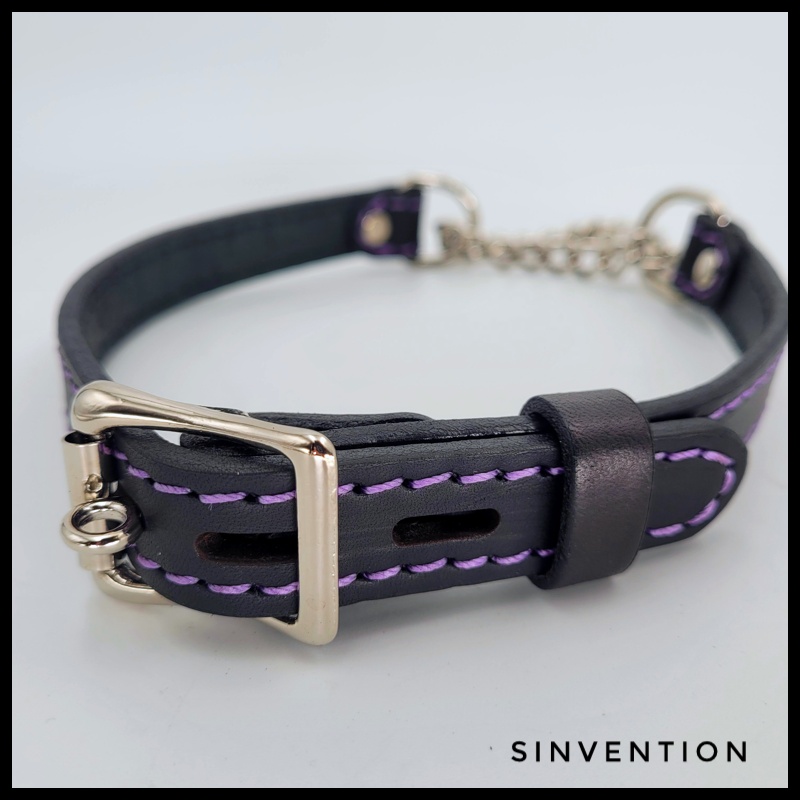 SinventionGear's tweet photo. On sale now! ✨Our cinch collar with purple accent stitching for a subtle pop of colour 💜 #slavecollar #collared #sinvention #luxurybondage https://t.co/x9A5WH8MlT