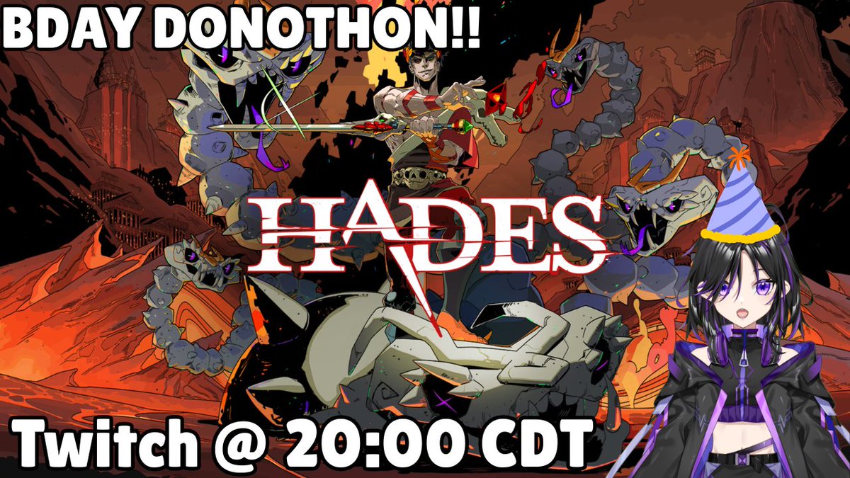 MasumiCara's tweet photo. Good morning everyone! 

We are continuing the bday donothon with Hades! 

We are so close to getting a new emote everyone~

#Vtuber | #ENVtuber https://t.co/pG18rLozfG