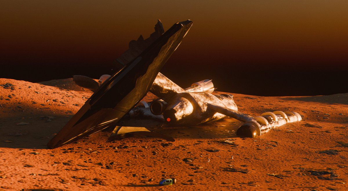 DootDootMouse's tweet photo. “MSS Constipation, final resting place. Descended into the surface of a moon. Scouts investigate for salvage operations and retrieval of personal effects from the deceased.” #LittleWorlds #FantasyArt #SciFiArt #Worldbuilding #IndieStudio #Blender3D #DigitalArt #MouseEVerse https://t.co/pbRFisUMXF
