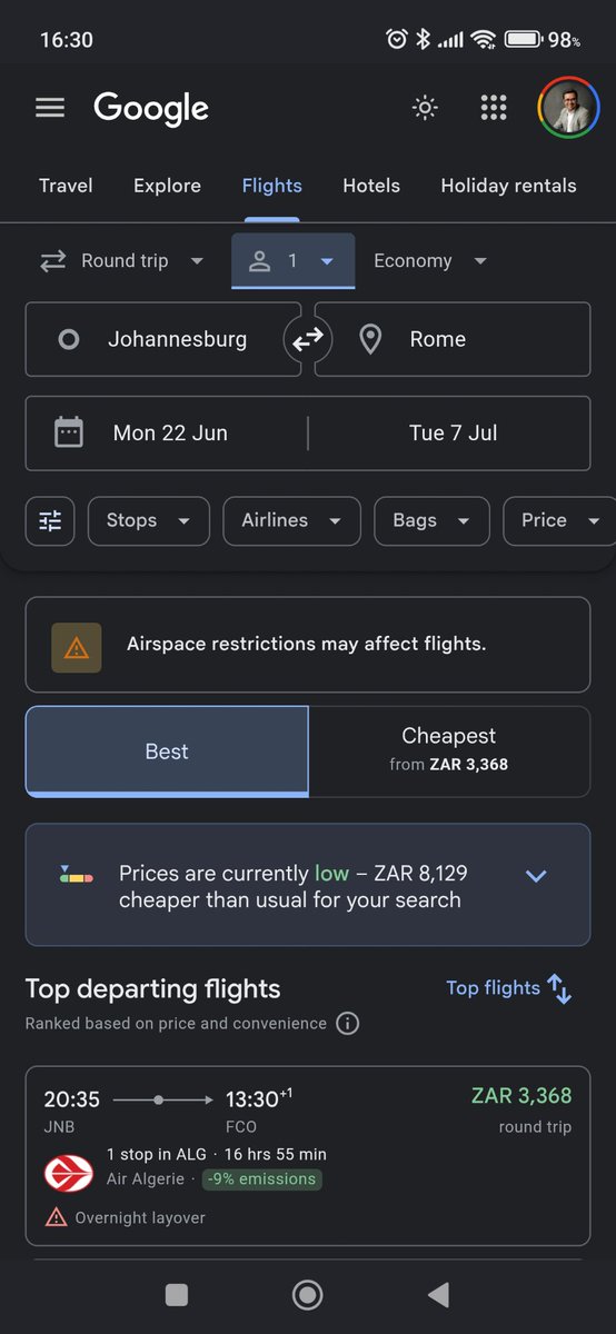RabinHarduth's tweet photo. You can fly return to Rome from Johannesburg for the same price as you can fly return to Cape Town. https://t.co/SOhyrEyDR6