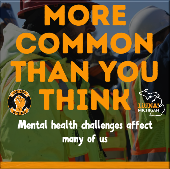 MiLaborers's tweet photo. In an effort to #StopTheStigma on those suffering with #MentalHealth issues, we  first need to acknowledge that these challenges are more common than many are willing to admit. The camaraderie that comes with being a LIUNA means we have each others backs when support is needed.
#MentalHealthAwarenessMonth #MentalHealthMatters #FeelThePower