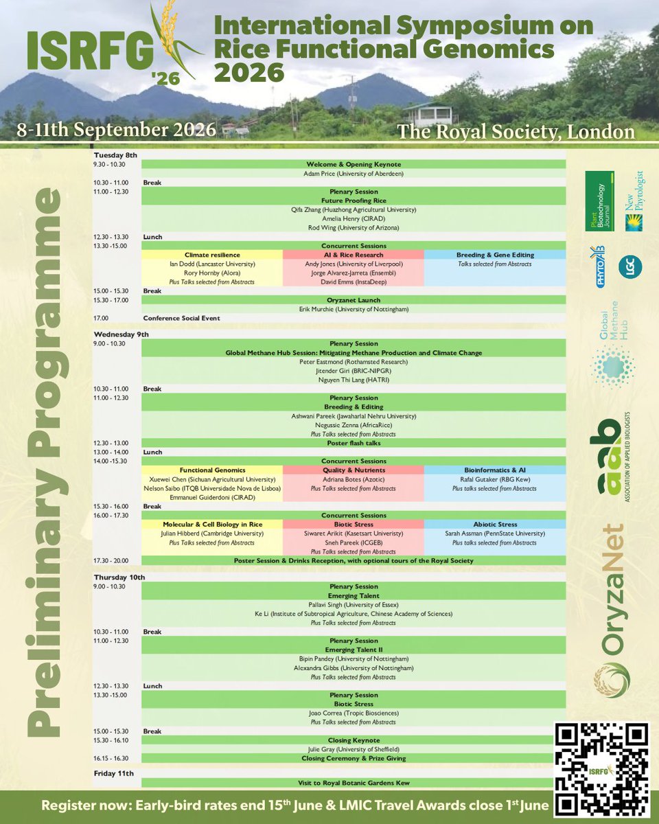 AABiologists's tweet photo. 📣 Don't miss your chance to save at #ISRFG2026!! 📣

🐦 Early-bird registration &amp; travel award applications close soon for the International Symposium on Rice Functional Genomics🌾

Find out more 👉 https://t.co/mkaibkR4xS

#plantscience #genomics https://t.co/Rm011macGQ