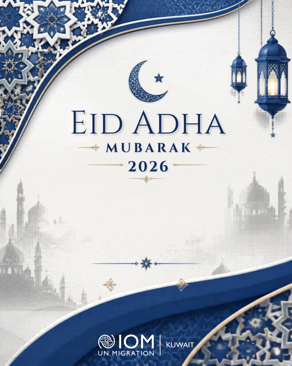 IOMKuwait's tweet photo. Eid Mubarak! 🌙✨

On the blessed occasion of #Eid Al-Adha, the International Organization for Migration (IOM) in Kuwait extends its warmest wishes to all.
May this special timed bring peace, happiness, and prosperity to you and your loved ones. https://t.co/CSkbS1JGhn