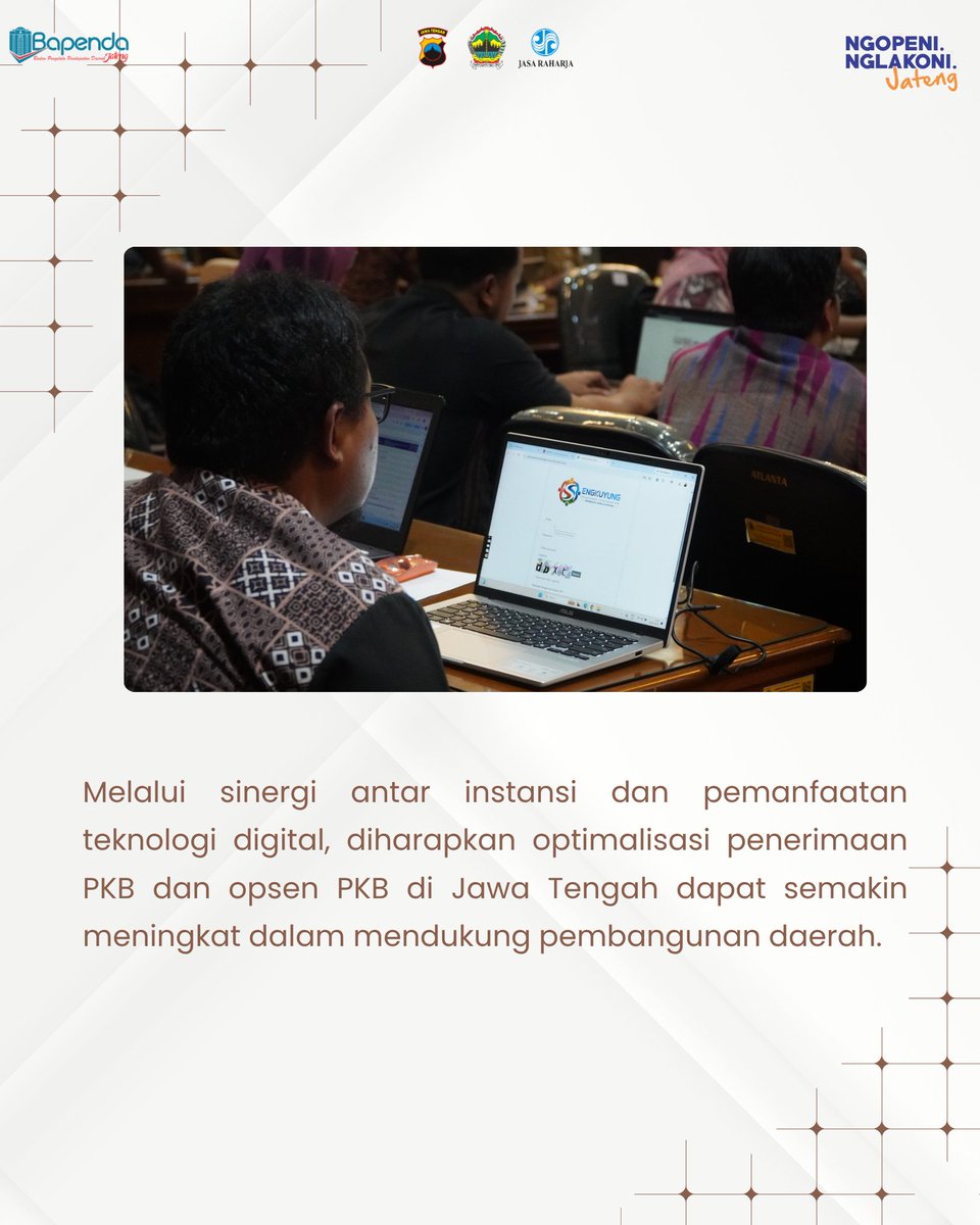 BPPD_JATENG's tweet photo. BAPENDA Provinsi Jawa Tengah menyelenggarakan Sosialisasi dan Bimbingan Teknis Penanganan Tunggakan PKB Berbasis Kewilayahan melalui aplikasi Sengkuyung Mobile. https://t.co/QEq6F7k1Qx