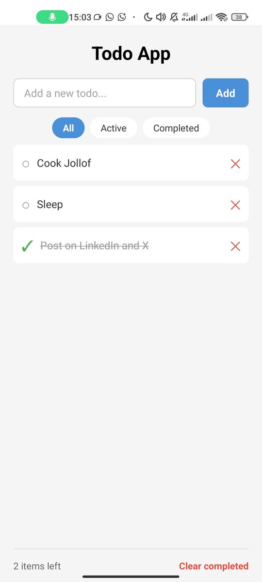 iambenjamen_'s tweet photo. Week 9, Day 22 of my Design to MVP journey.

Continued from yesterday’s mobile app class:
Built a mobile Todo app and focused on viewing/testing it on real devices.

Building is one thing, experiencing what users will actually see is another.

CC: @devanddesignhq | @Joe_brendan_ https://t.co/4cE15vcNft