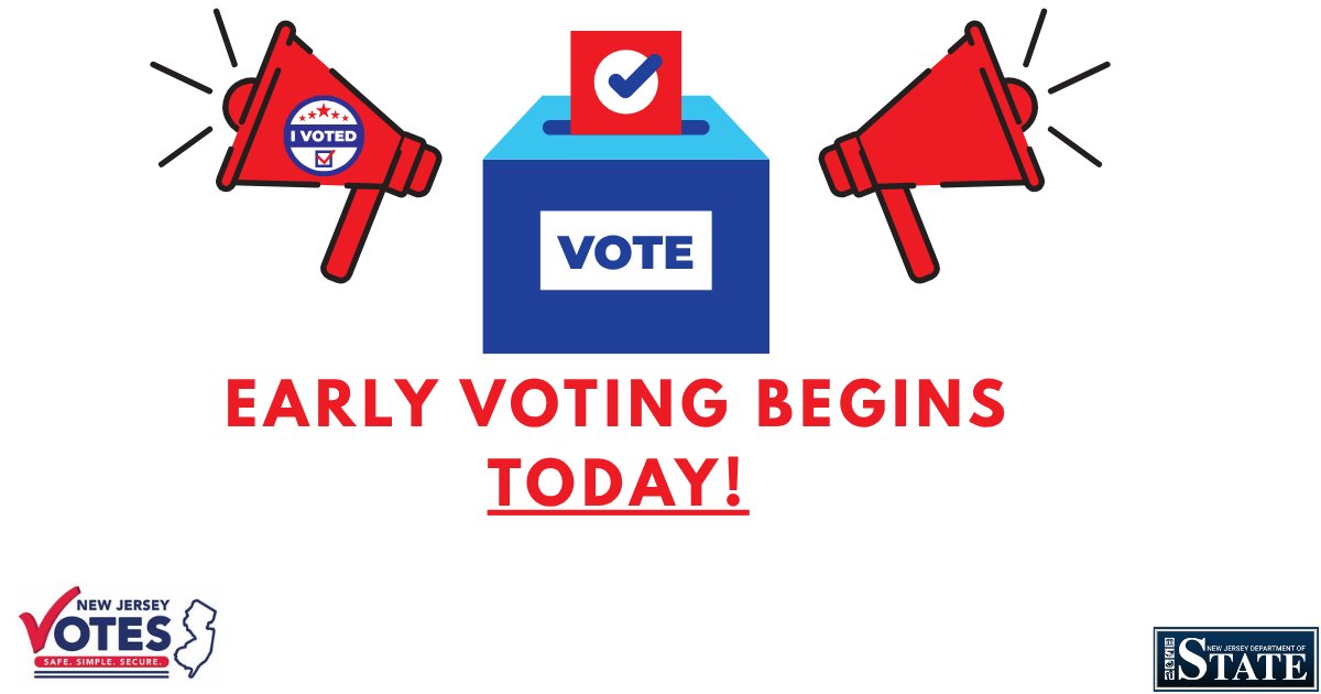 NJStateDept's tweet photo. Today marks the first day of early voting for the statewide primary election. Find your county’s early voting locations and make your plan to vote: https://t.co/HGfsU0uKIP

And follow @NJ_Votes for more updates! https://t.co/TXO8hnLgdf