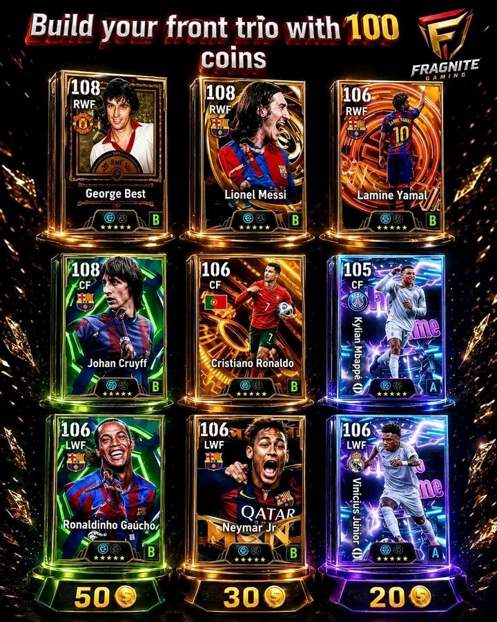 efootballTribe's tweet photo. 🚨 FONT TRIO 🔥

Build Your Deadliest Front Three with 100 Coin.

LFG 🚀

#eFootball https://t.co/cbel8StD2P