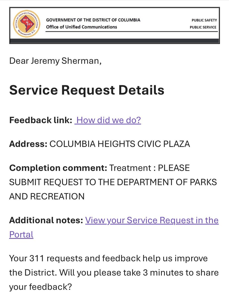 JShermanANC's tweet photo. @311DCgov @DCDPR @DCDGS Dear @311DCgov @DCDPR - this is what I got from DOH regarding rodent treatment at the Civic Plaza in Columbia Heights… https://t.co/m7YbM0yoqB