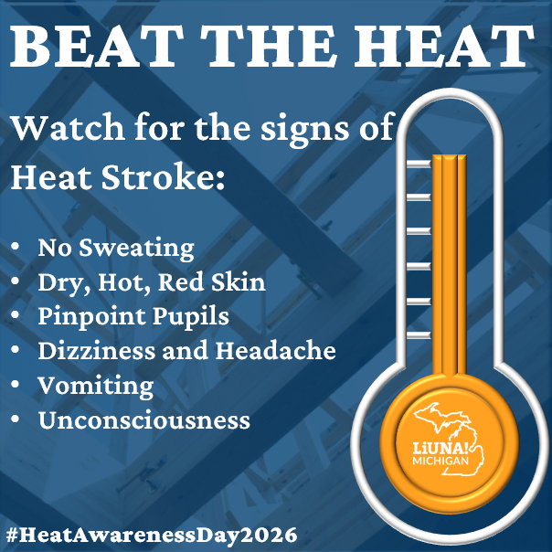 MiLaborers's tweet photo. It's #HeatAwarenessDay and we want to make sure everyone is informed how ways to avoid #HeatStroke and the signs to watch for if it has already set in.
#FeelThePower https://t.co/3l3hWxcK3H