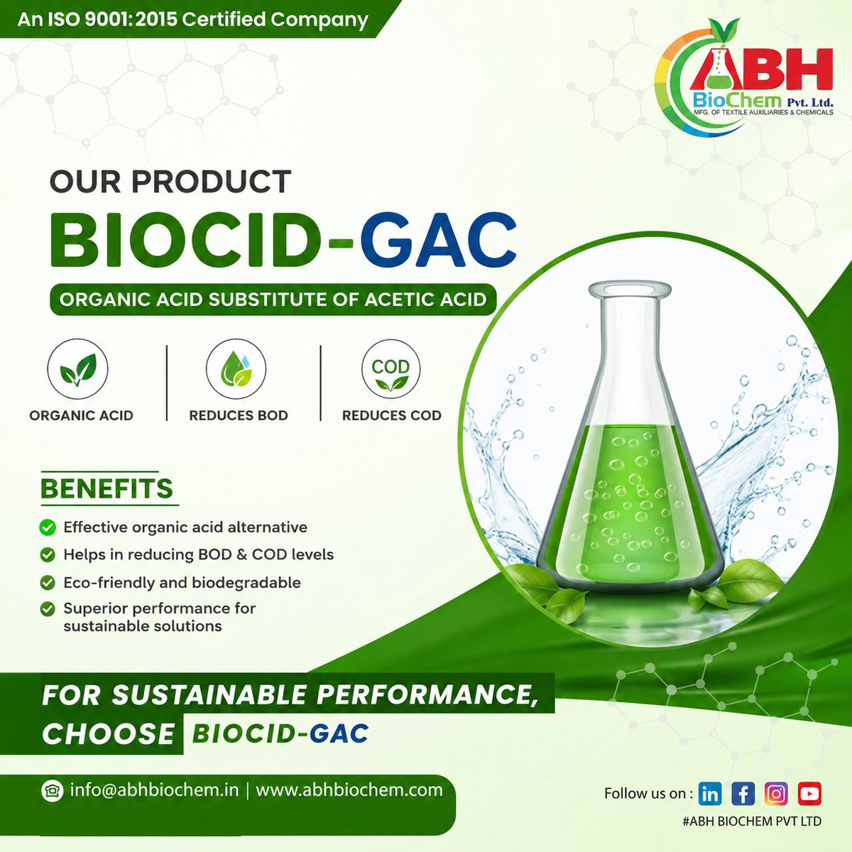 AbhLimited's tweet photo. 🌿 BIOCID-GAC – Smart &amp; Sustainable Alternative to Acetic Acid
Looking for an eco-friendly and cost-effective replacement for conventional Acetic Acid? https://t.co/K3aDCnajpq