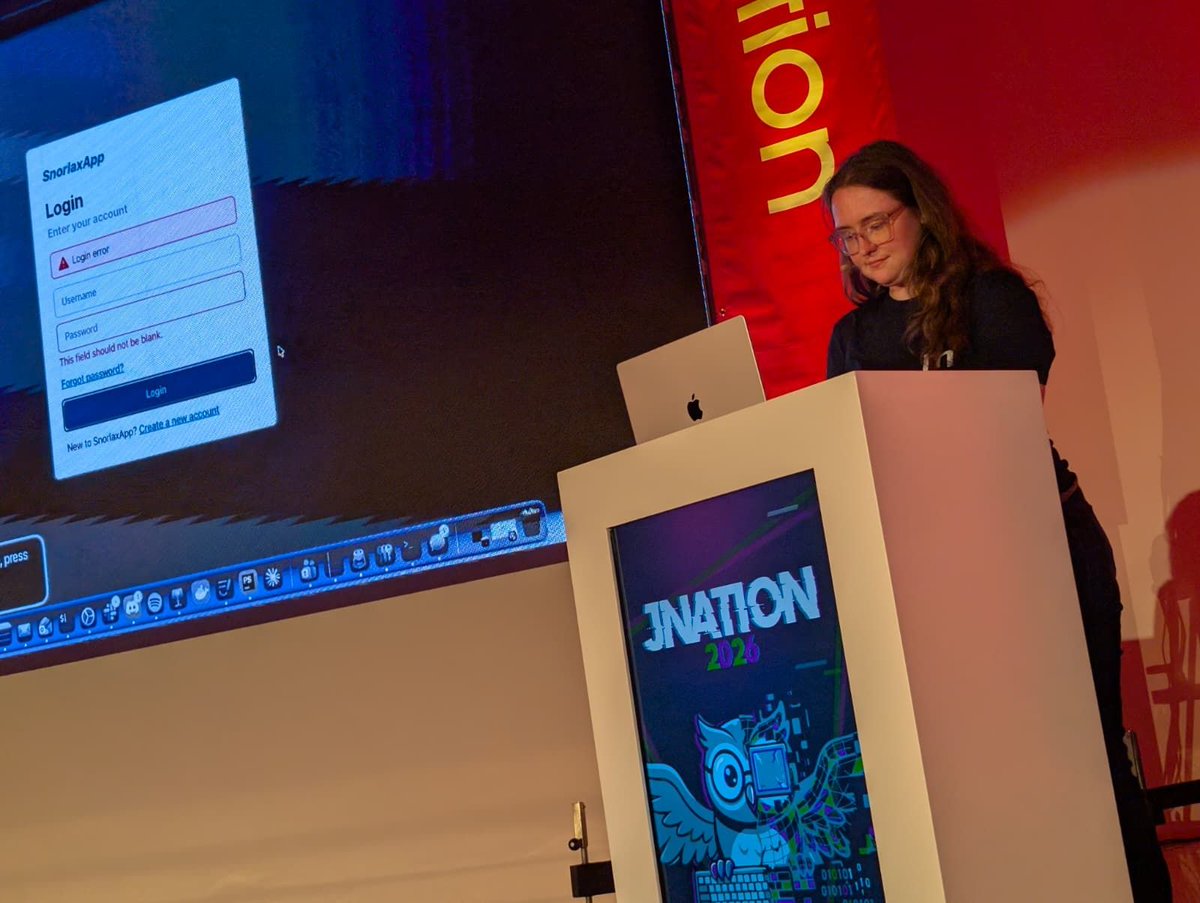 JNationConf's tweet photo. Ramona Schwering is now discussing accessibility pitfalls in login flows at #JNation.

#Java #Accessibility #WebDevelopment #Coimbra @leichteckig https://t.co/j7DsT9AvVM