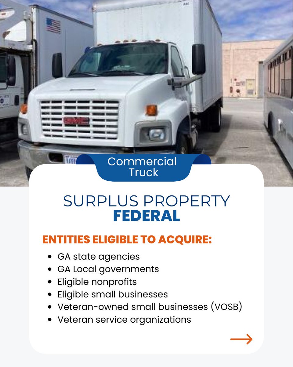 GAStateSurplus's tweet photo. Request this Commercial Truck from GA DOAS Surplus by June 1! Email doasfedsur@doas.ga.gov with item name, quantity, and contact info. Must be enrolled in the GA Surplus Property Program. #SurplusProperty #GeorgiaDOAS #CommercialTruck https://t.co/skJzjSI28O