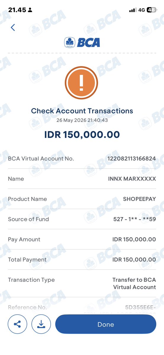 nacugari's tweet photo. minn saya td ada transaksi top up dr bca ke shopeepay saldo sudah kepotong tp ga masuk di shopeepay saya.  tolong bantuuu @HaloBCA https://t.co/IJ7fo16a6h