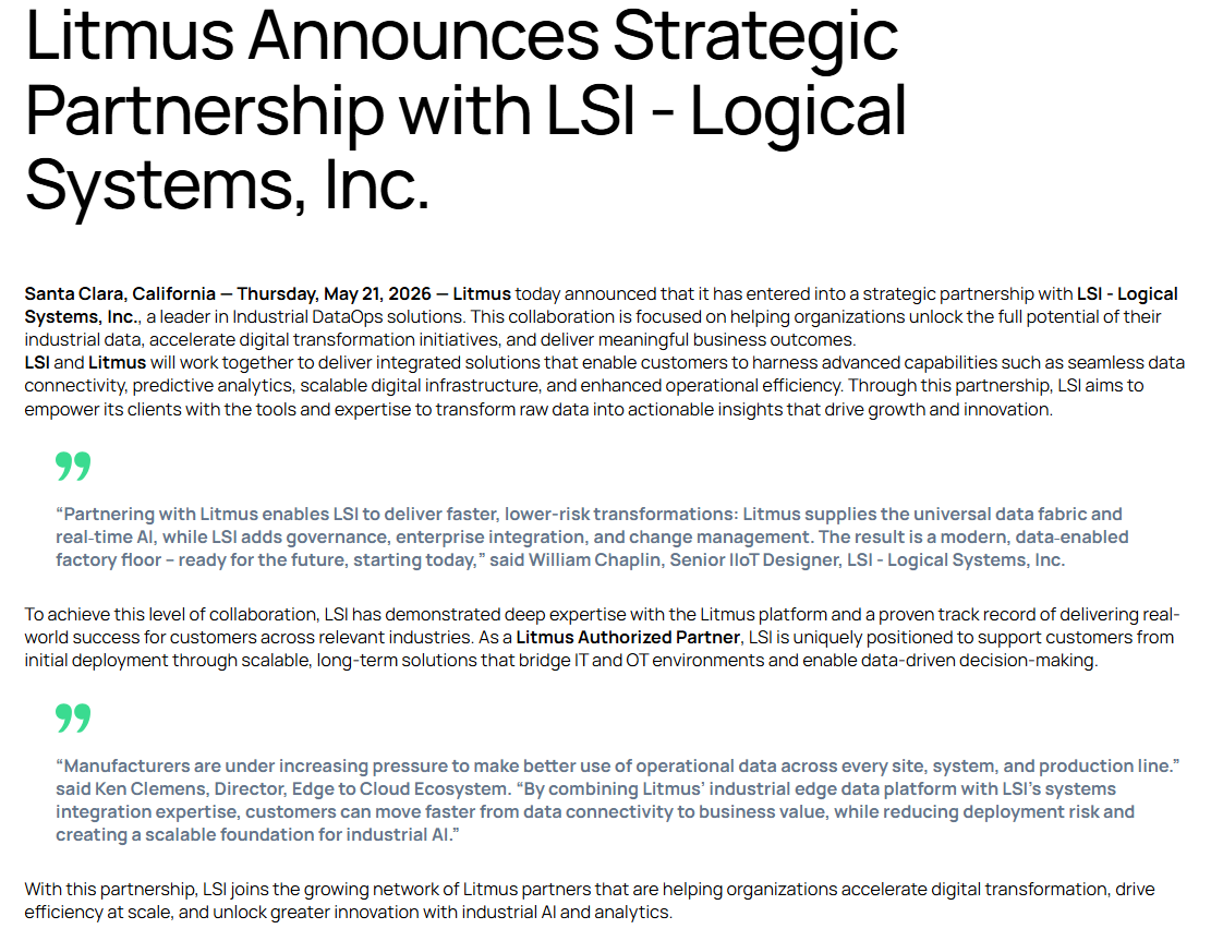 logicalsysinc's tweet photo. We are excited to become a Litmus Authorized Partner!

Learn more in the full press release: https://t.co/Knhm81Oica

#DigitalTransformation #Partnership #Litmus #LSIListens https://t.co/yoWGz6UfrX
