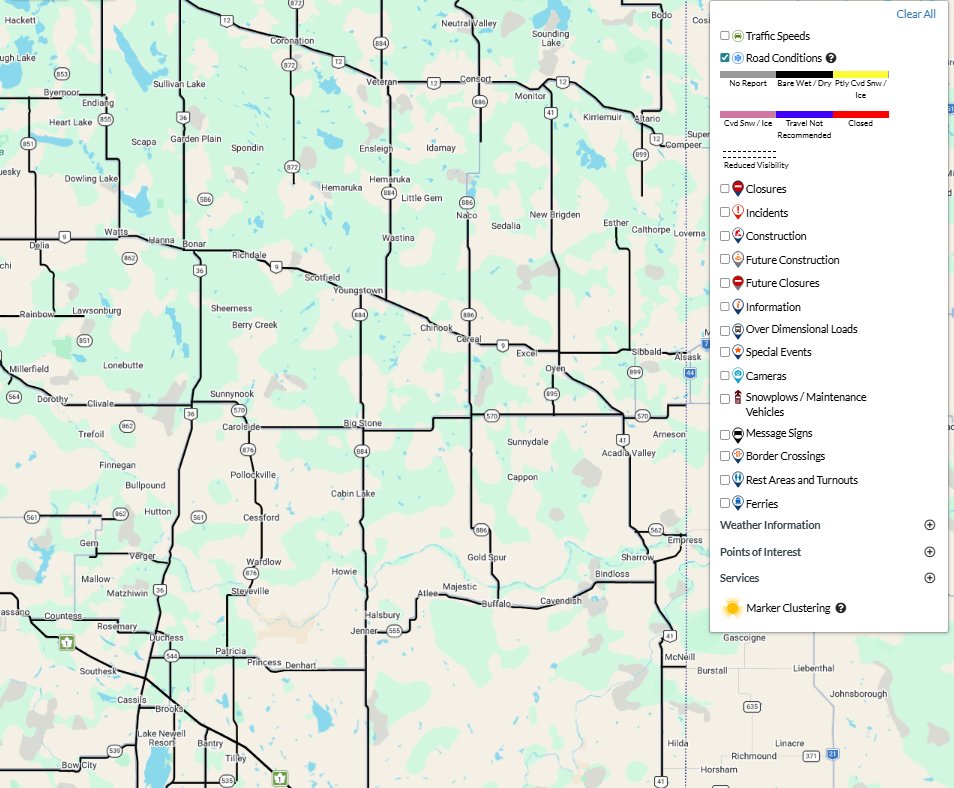 LaPrairieWorks's tweet photo. 511 Conditions Snapshot – Southern Alberta (8:45am): Bare-dry conditions in Southern Alberta this morning. Drive with caution and adjust travel speeds accordingly. Conditions may change. Check 511 Alberta for updates. https://t.co/pFWvqM2QKK https://t.co/8YjfJGnEHH