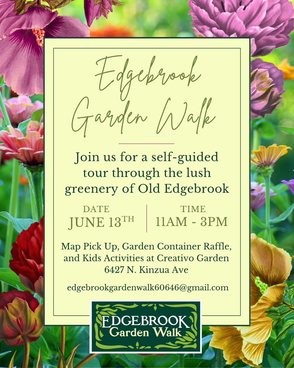 EdgebrookAssoc's tweet photo. 🌸 Make it a full day of fun on Sat, June 13th! Garden Walk | 11AM - 3PM Stroll the lush greenery of Old Edgebrook. Grab your tour map &amp; enjoy kids' activities! Family Garden Party | 3:30PM Keep the fun going! Raffle drawing at 5PM-Creativo Garden 6427 N. Kinzua Ave) https://t.co/bnrtYrnUF5
