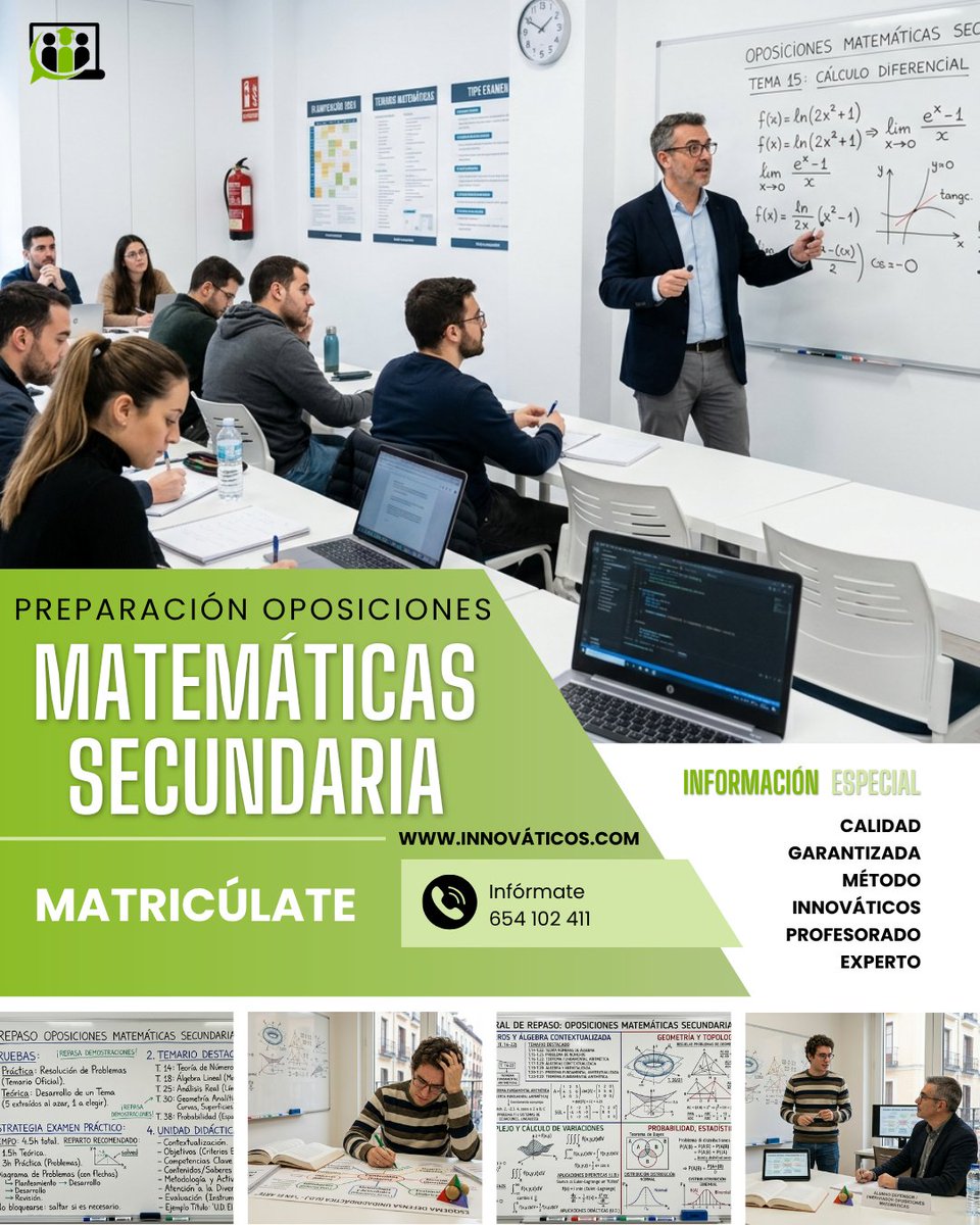 InnovaticosFor's tweet photo. 📢 OPOSICIONES MATEMÁTICAS SECUNDARIA 2027 ➕📚

🔗 Más info e inscripción:
https://t.co/zG9jHBStjB

📞 654 102 411
📩 info@innovaticos.com
🌐 https://t.co/bJUpXyKP0q

#OposicionesMatematicas #MatematicasSecundaria #Oposiciones2027 #Opositores #AcademiaOposiciones #Innovaticos https://t.co/TV1udLBPGo