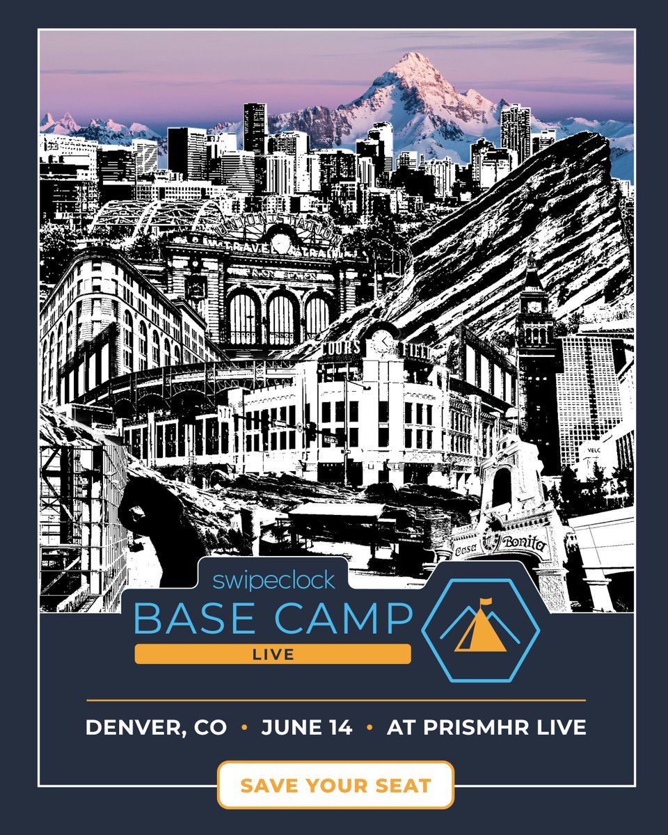 Swipeclock's tweet photo. We're heading to Denver! Base Camp Live returns June 14 alongside PrismHR Live — and this one's not to be missed. This year's regional events are faster, smarter, and more focused. Save your spot by registering now! 

https://t.co/KbBN3DFarp

#PrismHRLIVE https://t.co/raIEu5mA6x