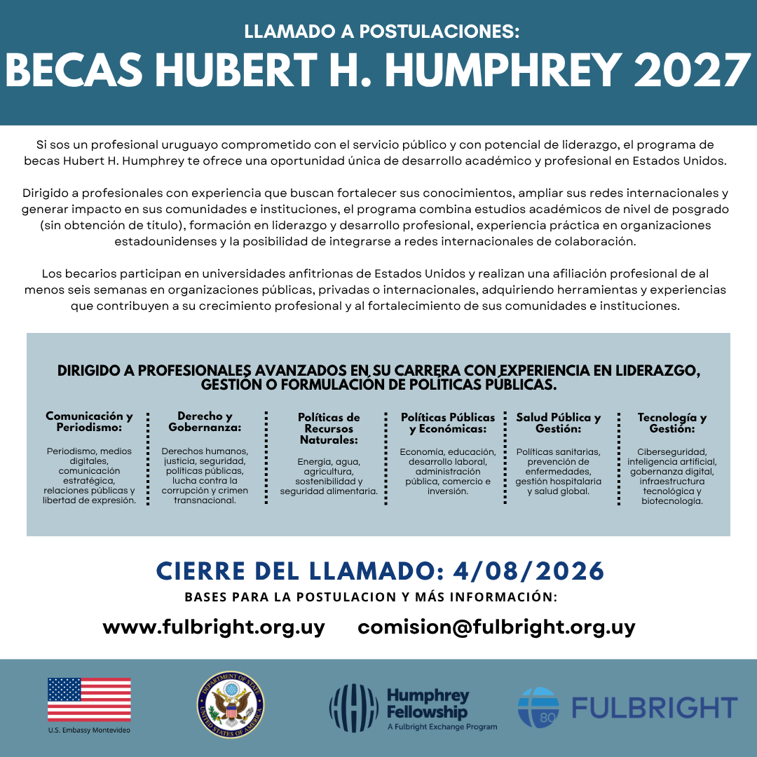 FulbrightUY's tweet photo. 📢 Convocatoria abierta: Hubert H. Humphrey Program

Programa para profesionales con experiencia y potencial de liderazgo que buscan fortalecer conocimientos y generar impacto.

Más información: comunicate con nosotros. https://t.co/8VWsMaMF3W