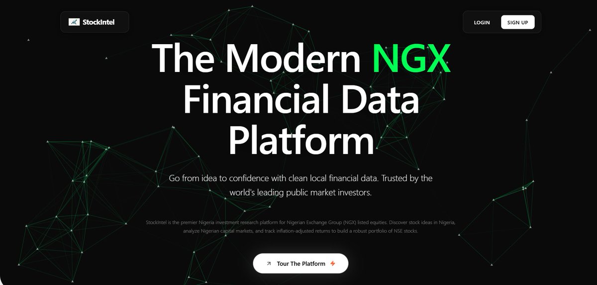 StocIntel's tweet photo. StockIntel is now live. 🇳🇬
The Modern NGX Financial Data Platform is here and it's built differently.
✅ Clean local financial data
✅ Stock ideas &amp; deep research on every NGX listed equity 
✅ Data Visualization 
We show you how we make your research process rigorous &amp; defined. https://t.co/9zndWMMV7m