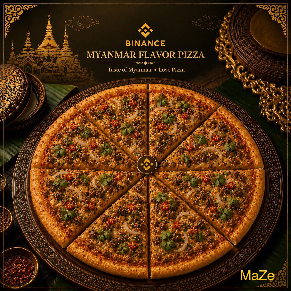 nilarmyay's tweet photo. Celebrating #BinancePizzaDay with a taste of Myanmar! 🍕🇲🇲
If Bitcoin were a pizza, mine would be full of Myanmar flavors, spicy toppings, and crypto vibes. From tradition to blockchain, pizza brings us together just like crypto connects the world.

 #BinancePizza
@BinanceAngels https://t.co/UQ9bm6cUhg