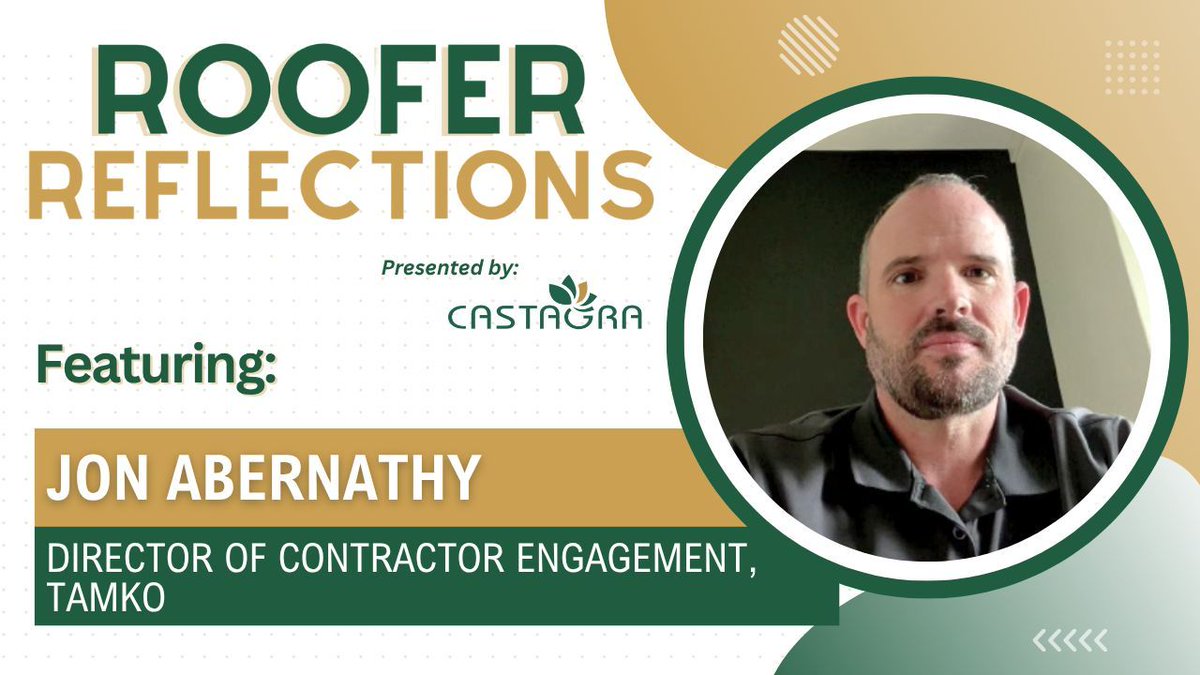 castagra's tweet photo. This week on Roofer Reflections, Castagra's CEO, Tats Nakagawa, talks to Jon Abernathy, Director of Contractor Engagement at TAMKO. Don't miss this episode! 

https://t.co/sB6G5pnzcc  

Who should we interview next? Let us know in the comments!
 
#roofers #roofingindustry https://t.co/3uBx8mpei8