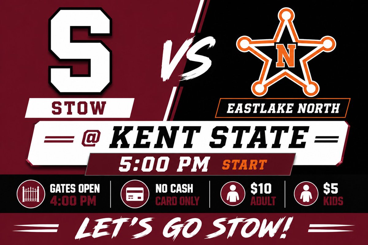 StowBaseball's tweet photo. Playoff game tonight has been moved to Kent State University.   Gates open 4pm game @ 5pm. Card only 10$ adult 5$ kids. https://t.co/21Lg2YiAtR