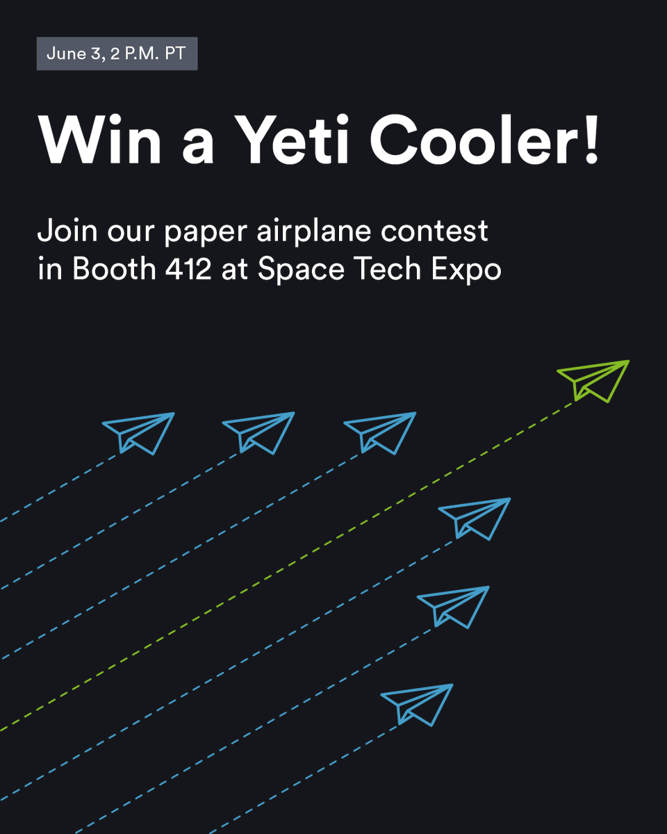 Protolabs's tweet photo. Do you have what it takes to pilot a paper airplane? Join our paper airplane throwing contest at @Space Tech Expo USA! If your aim is true you'll be entered to win a Yeti Cooler just in time for summer! ✈️

*brewskies not included 

#SpaceTech #CNCMachining https://t.co/jwpELkIC7i