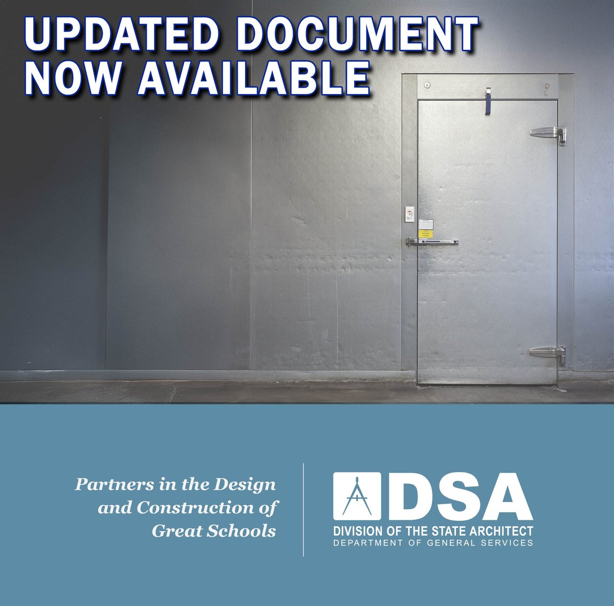 CalifDSA's tweet photo. DSA has updated IR A‑14. Key changes include larger allowable outdoor “black box” units (up to 500 sq ft), new design clarifications, requirements for units to be designed as new buildings, and added fire‑sprinkler support info. Now available here: https://t.co/BaU2TFPfsS https://t.co/lybIuToxt5