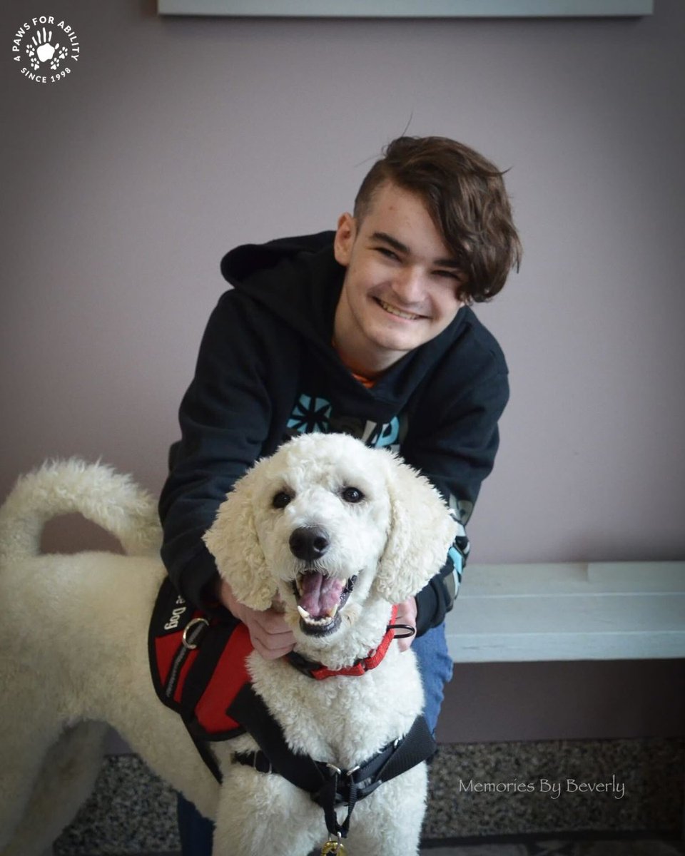 4PawsForAbility's tweet photo. “My son has has epilepsy and autism. We’re really grateful to have Gemini as part of our family to help Nick gain independence. We could have never imagined a service dog was capable of something like this.”

-Dustin, dad of Nick &amp; service dog Gemini https://t.co/xcDfEtW9gm