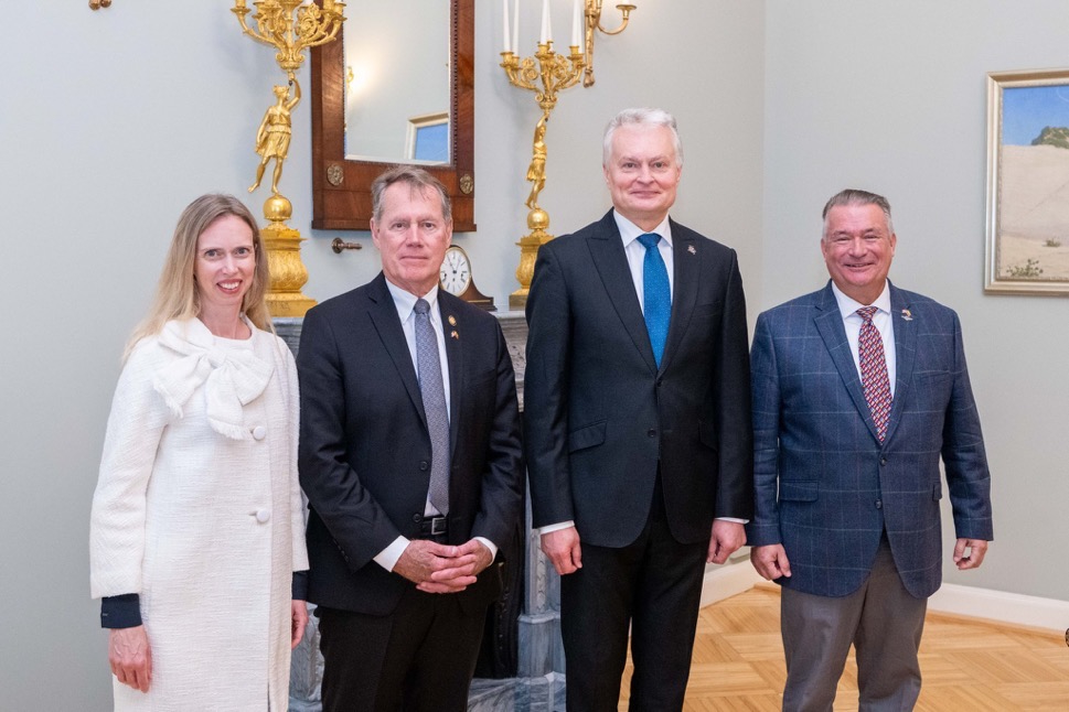 RepDonBacon's tweet photo. Thank you President Gitanas Nauseda for your leadership. Lithuania is a very strong ally. It spends 5.4% of its economy on defense, the highest in NATO. It is independent of Russian energy and leans forward in supporting Ukraine. It provides great hospitality to our 1000 deployed troops.