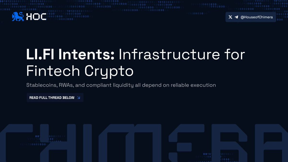 HouseofChimera's tweet photo. Crypto <> fintech demand is starting to cluster around three execution use cases:

🔹 Stablecoin payments
🔸 Access to real-world assets
🔹 Compliant liquidity

@lifiprotocol is building around this with LI.​FI Intents, enterprise-grade infrastructure for onchain finance. 🧵 https://t.co/VFn6rtykJM