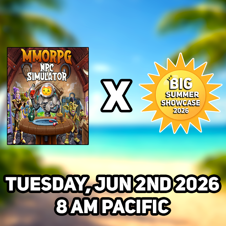 EncaGames's tweet photo. MMORPG NPC Simulator joins the Best Indie Games Summer Showcase on Tuesday, June 2nd.

Our updated trailer premieres there for the first time, showing more of the MMO world you’ll manage.

Watch it during @clemmygames' BIG Summer Showcase 🌞

#BIGSummerShowcase #indiedev #gamedev #indiegame