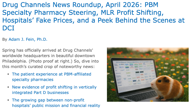 StedmanBlake's tweet photo. The patient's copay doesn't change when the specialty pharmacy does.

Drug Channels Institute, an HMP Global Company's April roundup put numbers on the gradient. An IQVIA study cited there finds first-fill approval rates running 42% at PBM-affiliated specialty pharmacies vs. 14% at unaffiliated ones in oral oncology, and 29% vs. 8% in autoimmune. The article acknowledges the mechanism is unclear: "an efficiency of vertical integration, or behind-the-scenes efforts to steer patients to affiliated pharmacies."

Two ways to read that. Either vertical integration is a real efficiency engine, or it's a profit engine running on top of the same prescription. Probably both, in different proportions, with the patient sitting between them.

Buyers I talk to are starting to ask sharper questions about what the steering does to that patient's experience. The data is making it harder to look away.