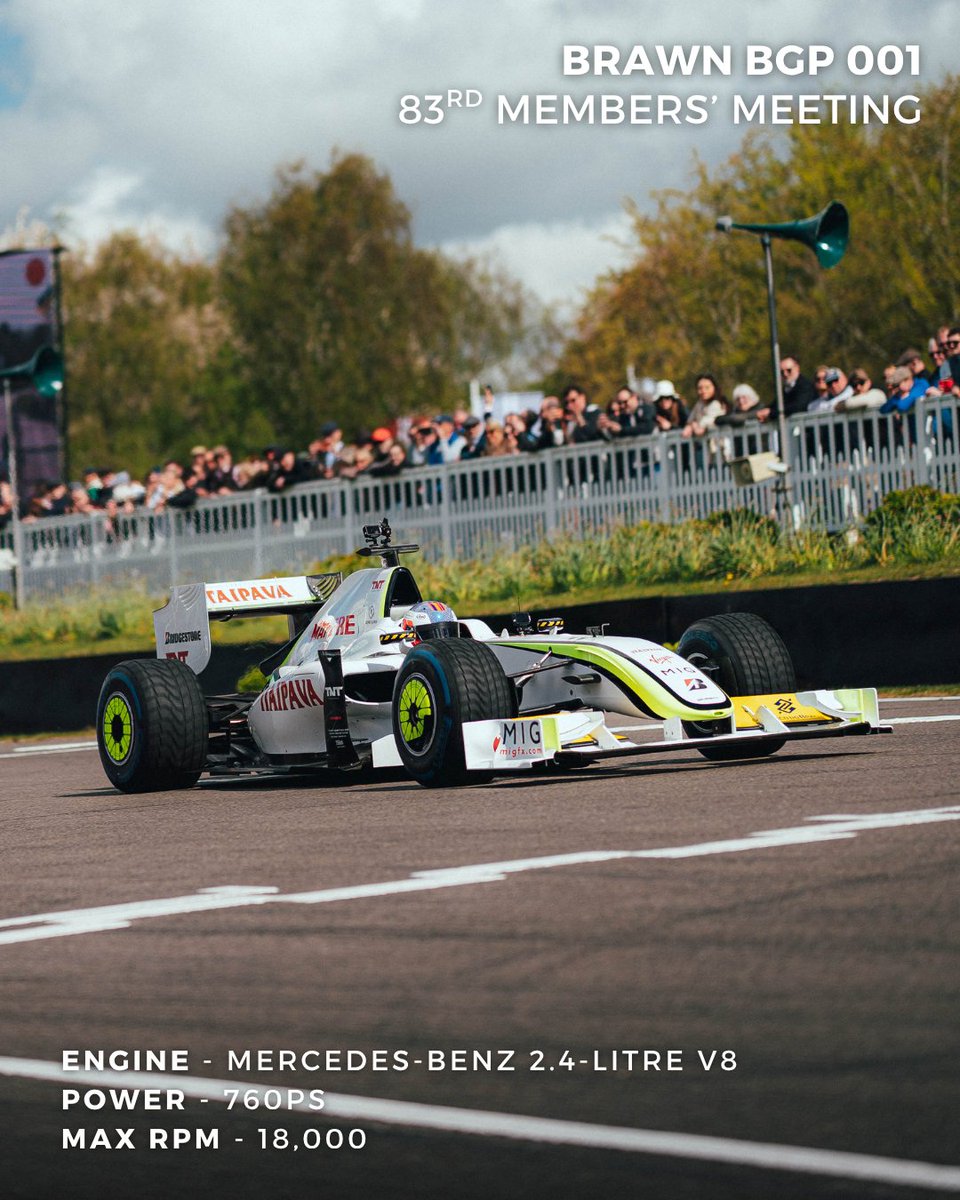 GoodwoodRRC's tweet photo. At #83MM, we played host to a plethora of incredible machines but few sounded better than the ballistic #Brawn BGP 001. In the hands of Jenson Button, we got a taste of a sorely missed era, when #F1 race weekends were dominated not by batteries, but by the sound of screaming V8s. Take us back!