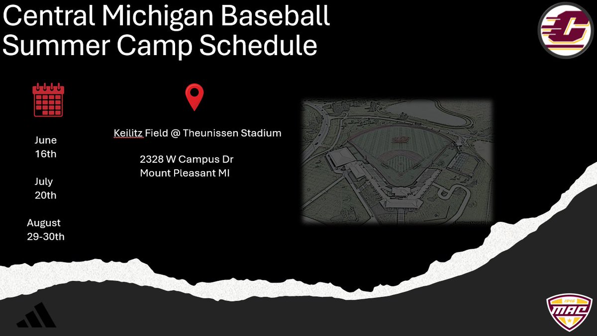 JustinSumner_3's tweet photo. Check out our upcoming Camp Schedule. Link Provided. Send emails to Sumne2jw@cmich.edu I will get back soon as the dead period is over June 2 https://t.co/OvGmbcd61D https://t.co/eTqpO5gJQF