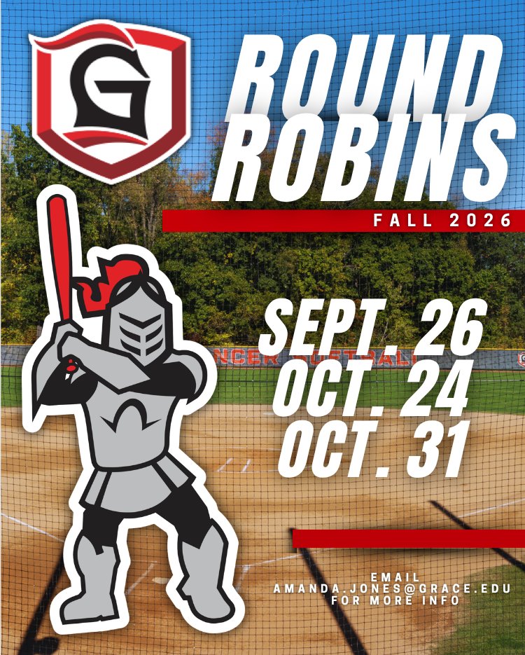 GC__Softball's tweet photo. Get out your calendar and schedule your team's Round Robin at Grace this Fall! We are accepting teams to come play at our beautiful softball facility in front of coaches and players. Please email Head Coach Amanda Jones at amanda.jones@grace.edu for more information. Lancer Up! https://t.co/ovwdjA9K5L