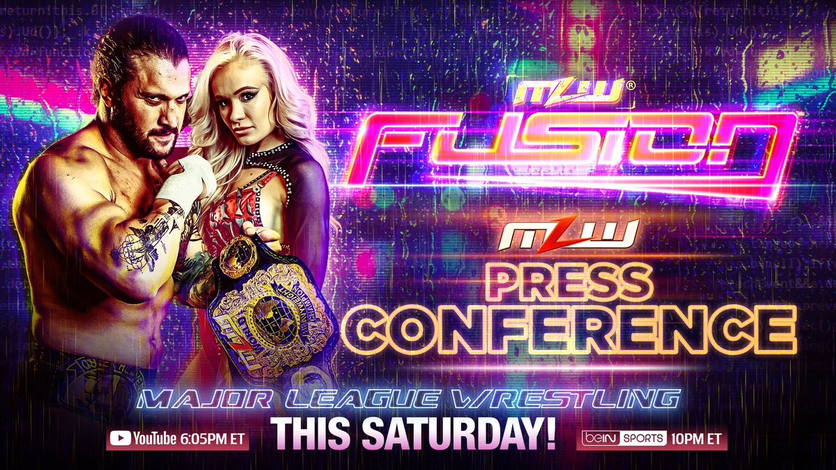 MLW's tweet photo. 🎤⏳ New MLW World Heavyweight Champion @realKILLERkross addresses the press this Saturday with @Lady_Scarlett13 on hand, as part of the special two-hour premiere of MLW FUSION.

▶️ https://t.co/xLsUDPoTK4 https://t.co/luvCo1Mn0q