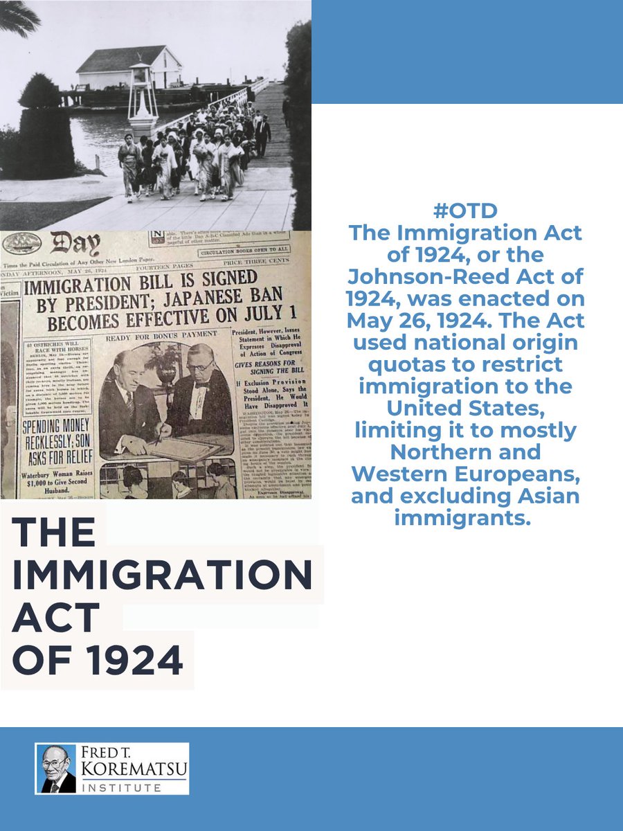 korematsu's tweet photo. #OTD The Immigration Act of 1924 was enacted. Influenced by eugenics, the Act restricted immigration, limiting it to mostly Northern and Western Europeans and reshaping the U.S. population. Learn more about the legacy of the Act at the @tenementmuseum: https://t.co/t0lwkhjL2u https://t.co/LAEDEWBgsb