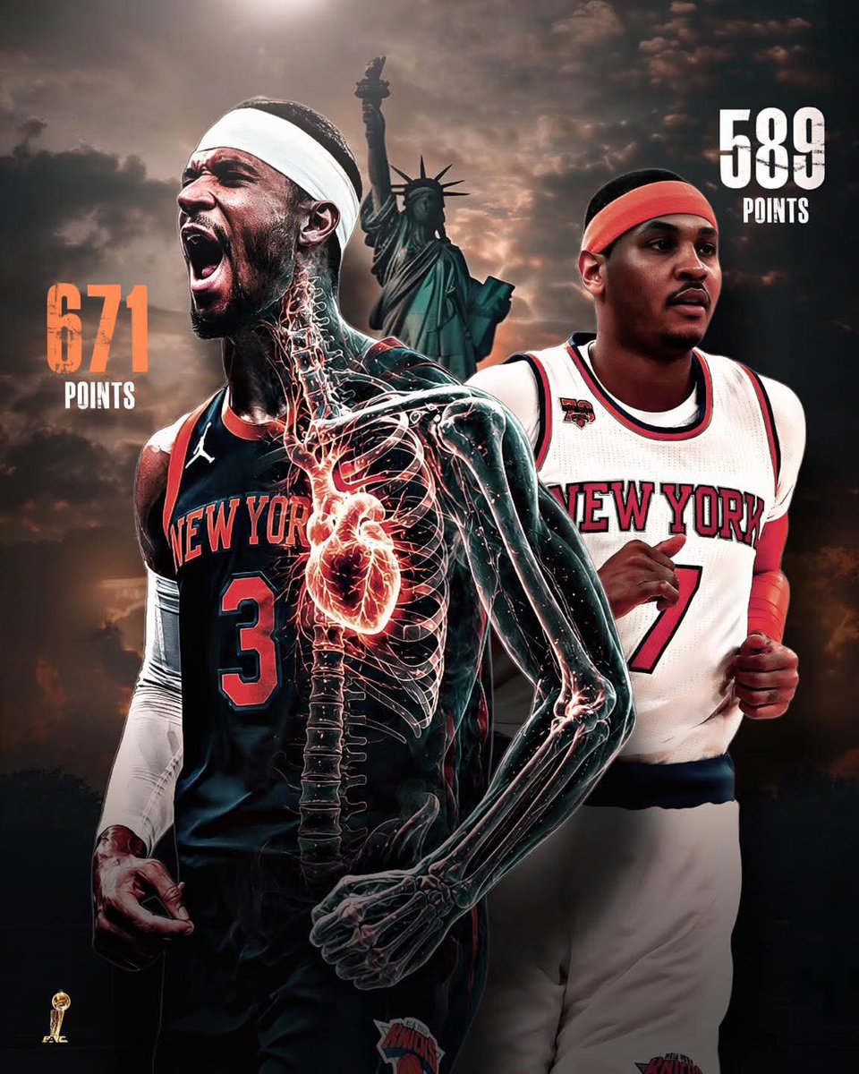Points in Knicks playoff history: 671 — Josh Hart 589 — Carmelo