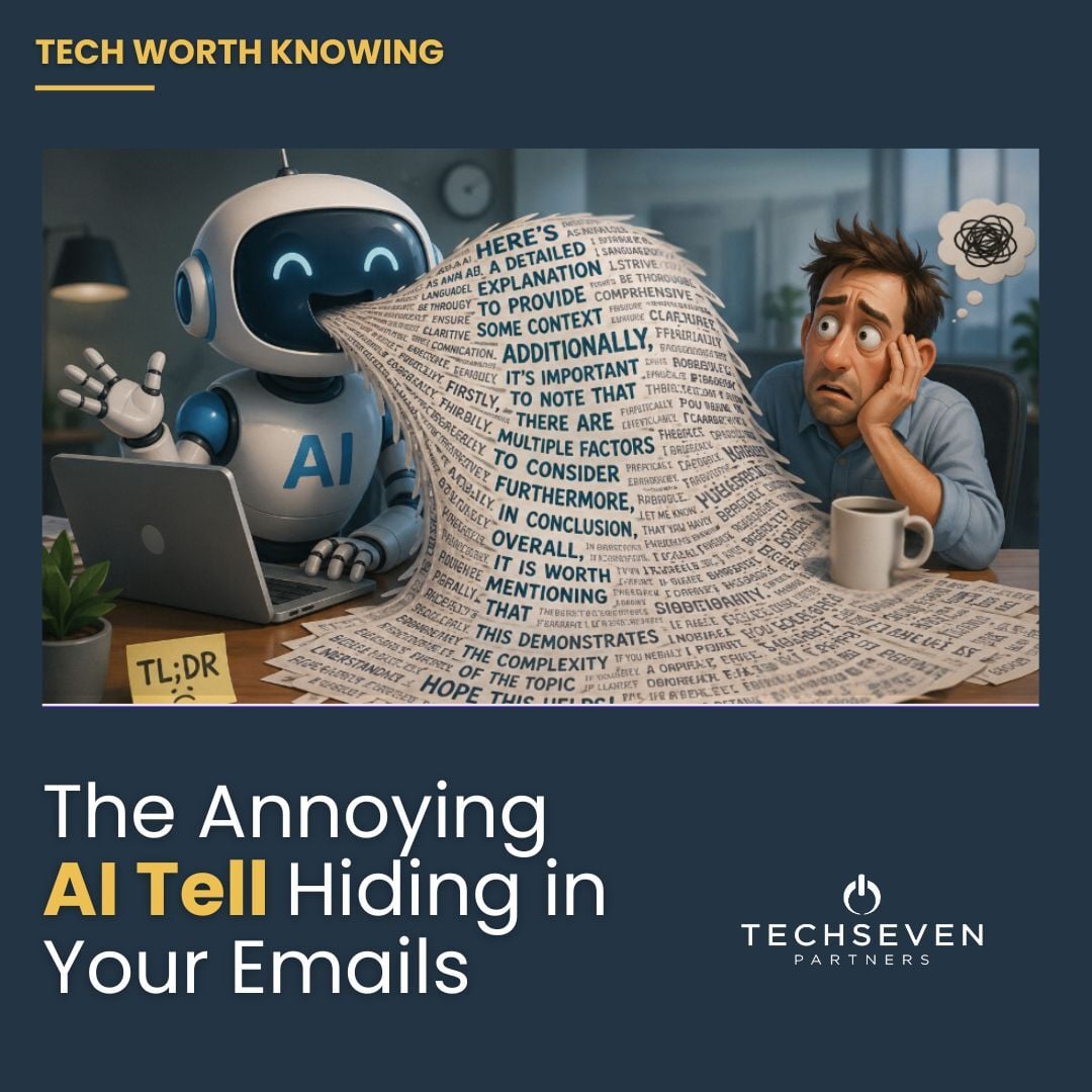 Tech7Partners's tweet photo. Ever notice how some emails instantly feel AI-written now?
There’s one specific mistake people are making with AI-generated emails that’s quietly making workplace communication worse.

We broke it down in our latest tip: https://t.co/SK5dpAlKts https://t.co/Z6VRvpVCT6