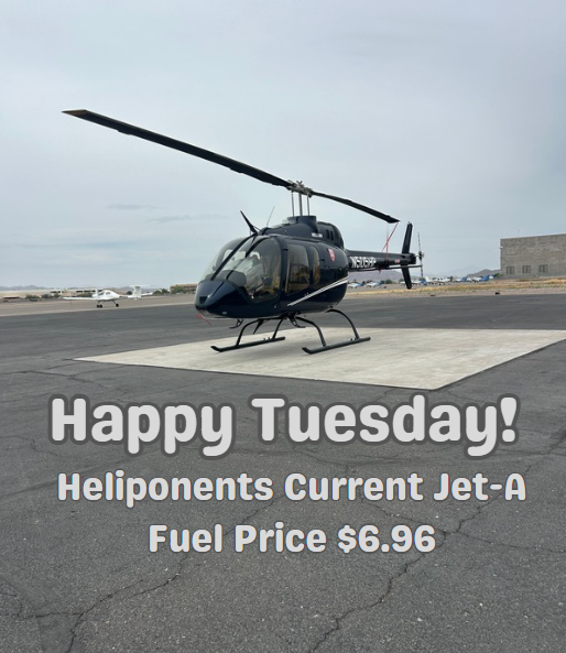 Heliponents's tweet photo. Happy Tuesday! Heliponents current Jet-A Fuel Price is $6.96. https://t.co/NbJTLZVsIO