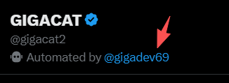 waffles_cont's tweet photo. @gigacat2 100% sure this is giga dev's new launch
1. pumpfun name is gigadev69 too
2. tons of big names following the account
3. only the owner can mark other accounts as Automated https://t.co/QbCMNqFJuW