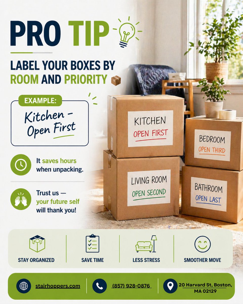 Stairhoppers's tweet photo. Label now, unpack faster later. Your future self will love this. 🏷️ 

#MovingHack #PackingTips #StressFreeMove https://t.co/yXGq1xTzfp