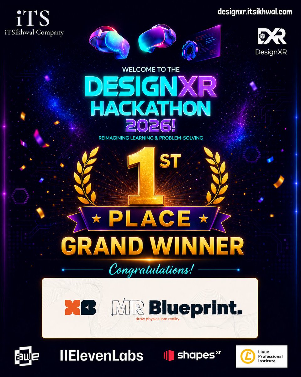iTSikhwal's tweet photo. ✦ GRAND WINNER 🥇 1st Place  -  MR Blueprint

The winning XR project that blew the judges away — a groundbreaking spatial design and physics visualization experience. https://t.co/b5cIPDPrIC